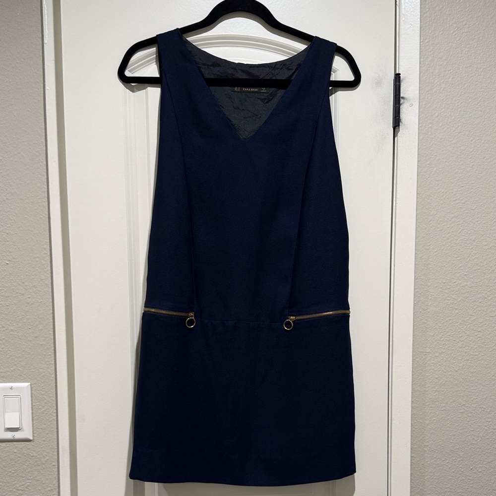 Zara Dark Blue Mini Dress with Gold Accents